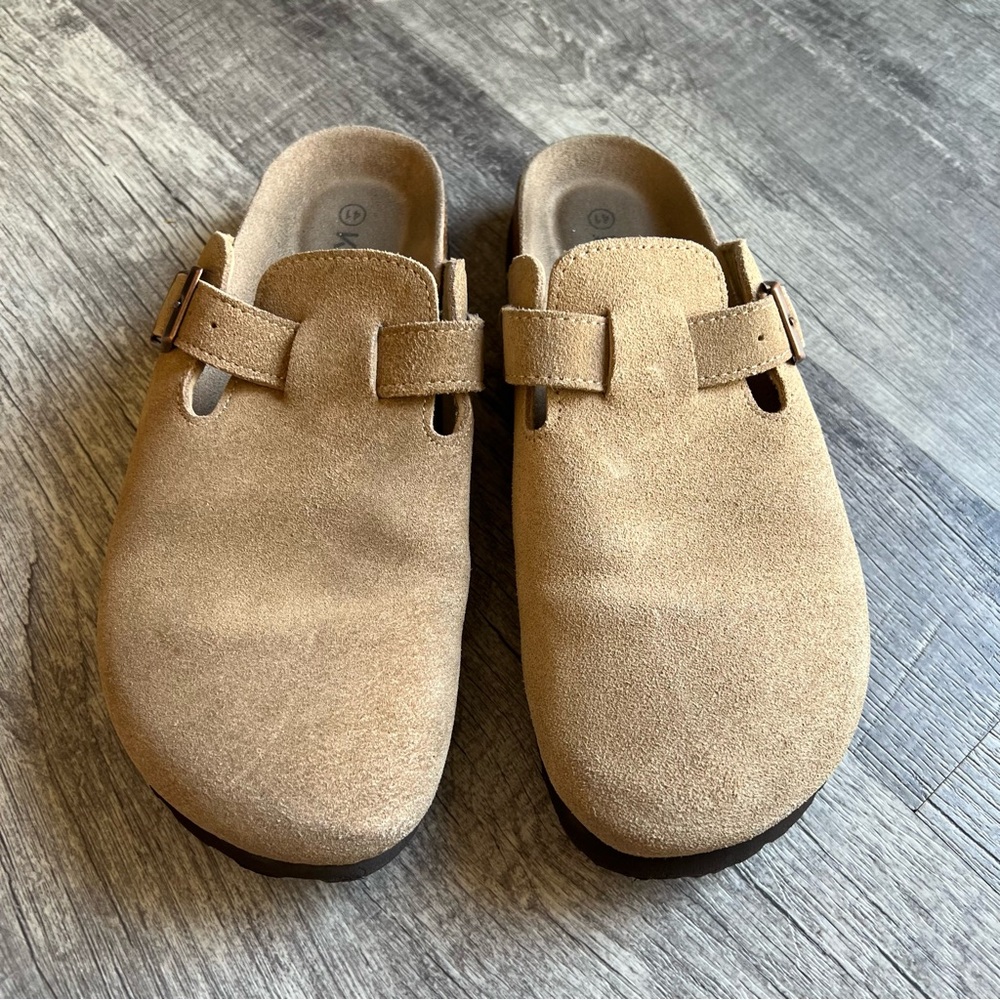 KIDMI Women's Suede Clogs Mules Cork Footbed Sandals Shoes with Arch Support